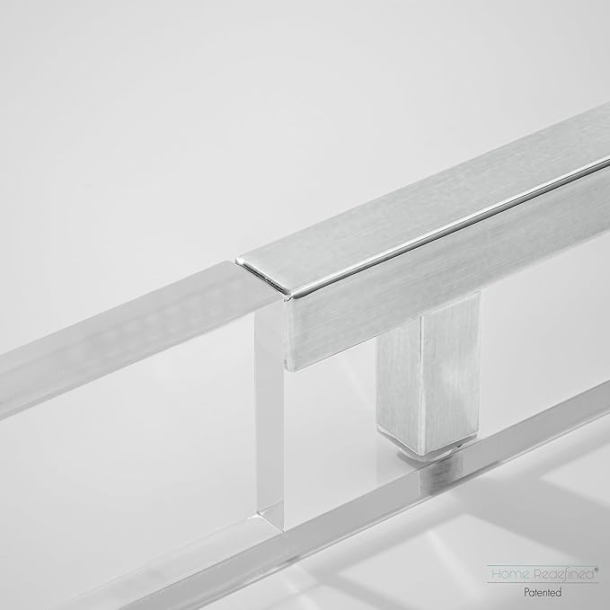 Modern 16"x12" Rectangle Acrylic Lucite Plastic Decorative Serving Tray with Silver Stainless Steel Metal Handles for Home Decor Ottoman Coffee Table Food Fruits Lap Vanity Perfume by Home Redefined