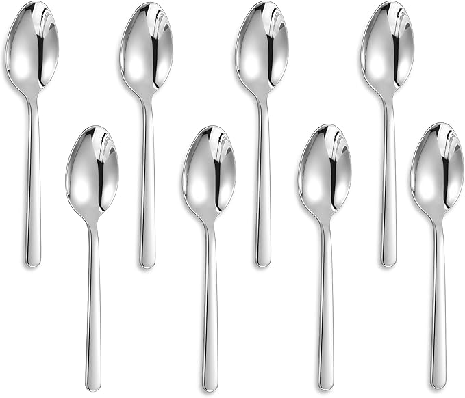 KEAWELL Premium Lucent 4-Piece Spoon Set – 18/10 Stainless Steel Silverware with Mirror Polish, Dishwasher Safe for Table Setting and Entertaining (8, Teaspoons)