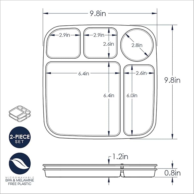 Nordic Ware Divided Meal Tray, Set of 2, White, Microwave Safe Polypropylene