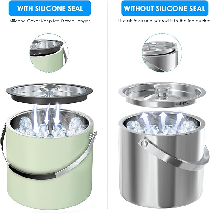 3.2L Insulated Ice Buckets for Parties, Elegant Double Wall Stainless Steel Champagne Buckets with Lid & Scoop,Ideal for Cocktail Bar, Chilling Wine, Champagne