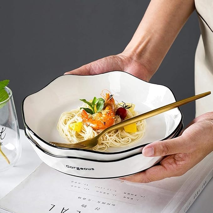 60 Pieces White Dinnerware Set Dishes - Dinner Plates and Bowls Sets Service for 12, Luxury Ceramic Dishes Set, Nordic Style Black Line Diamond Pattern, for Family Friend (White 28 Pcs)
