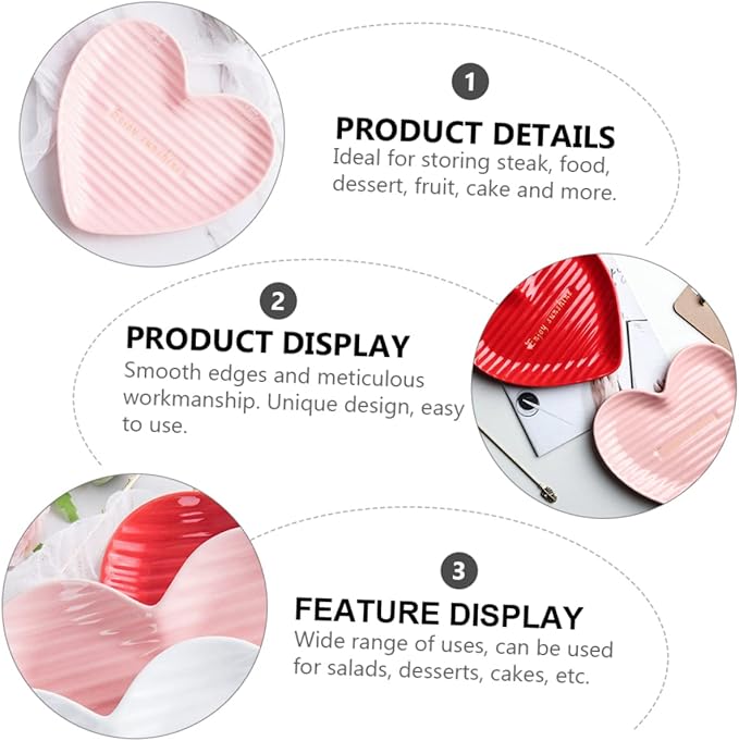 PRETYZOOM Heart Shaped Ceramic Steak Plate Food Serving Dish for Salads Desserts and More Romantic Dinners and Special Occasions and Unique Design