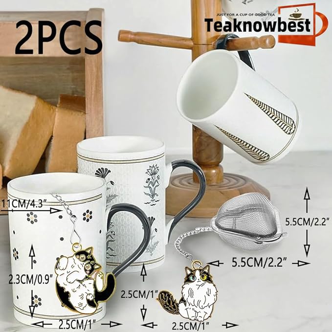 Tea infusers, loose tea strainer, Heart shaped tea ball + cute animal pendant, reusable tea steeper makes afternoon tea meaningful (2, cute cat)