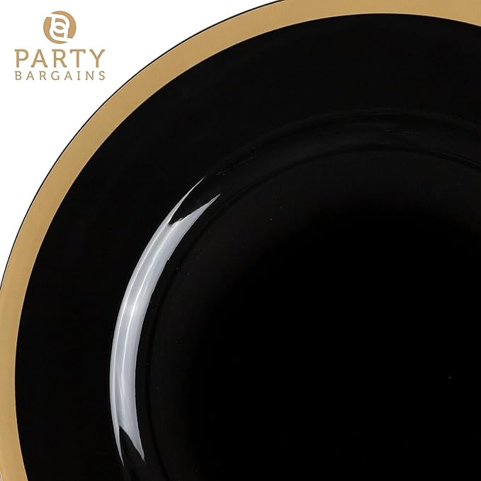 PARTY BARGAINS 13-Inch Charger Plates - 16 Pack, Black Gold Rim, Heavy-Duty Disposable Chargers for Elegant Dining - Ideal for Weddings and Formal Events