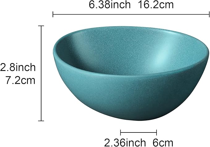 fanquare 22oz Green Matte Salad Bowls Set of 4, Porcelain Kitchen Serving Bowl for Pasta, Soup, Prep, Ramen, Microwave Safe, 6.5"