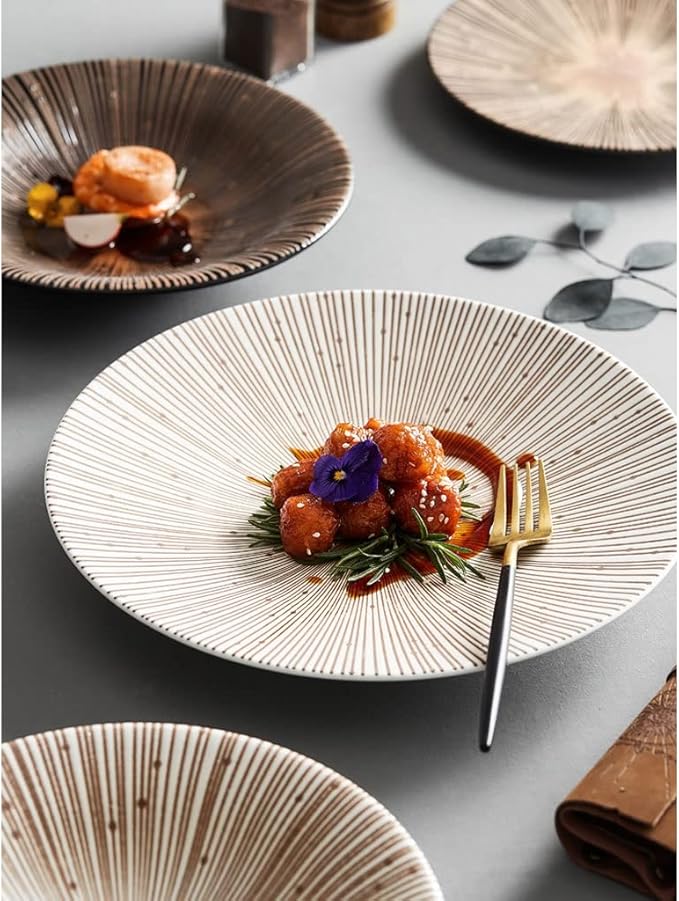 Kitchen Plates Ceramic Ramen Bowl Sushi Nut Plate Round Porcelain Plate Suitable for Refrigerator Dishwasher Oven Microwave White Restaurant Plates(White,Large)