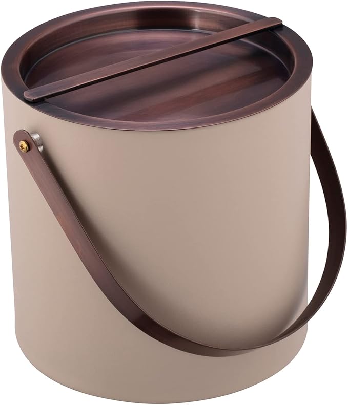 Kraftware BARCELONA 3qt Ice Bucket with Oil Rubbed Bronze Arch Handle & Bridge Cover: Taupe