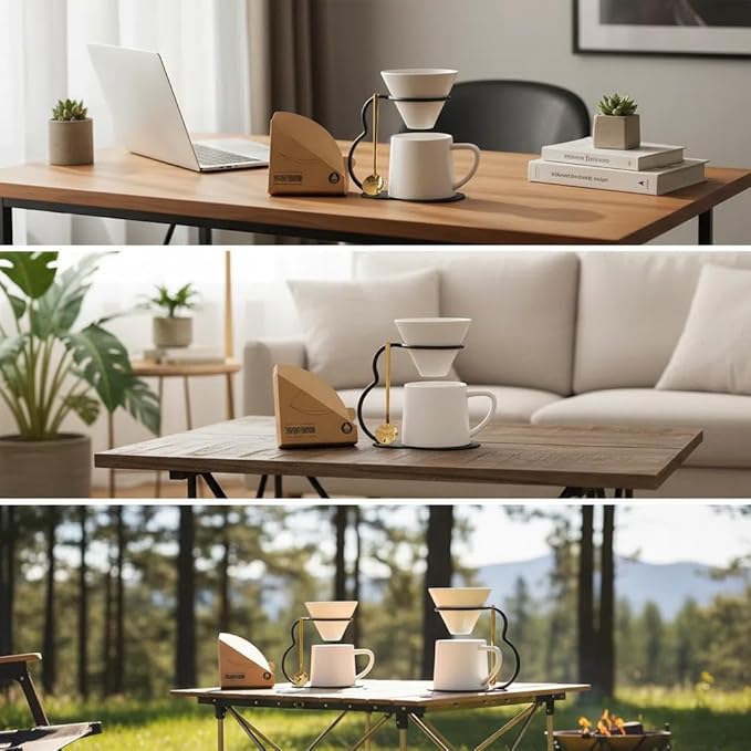 Pour Over Coffee Maker set,Ceramic Coffee Maker With V60 40 pcs Paper FilterοΌMetal Stand 9oz 270ml mug Pour Over Coffee Dripper white