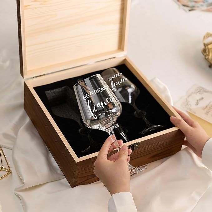 AW BRIDAL Engagement Gifts for Couples Wine Glasses Set, 2025 Fiance Gifts for Women and Newlyweds, Couple Gift for Mr Mrs and Bride to Be, Beer Mug with Wine Stopper for Wedding Engagement Party