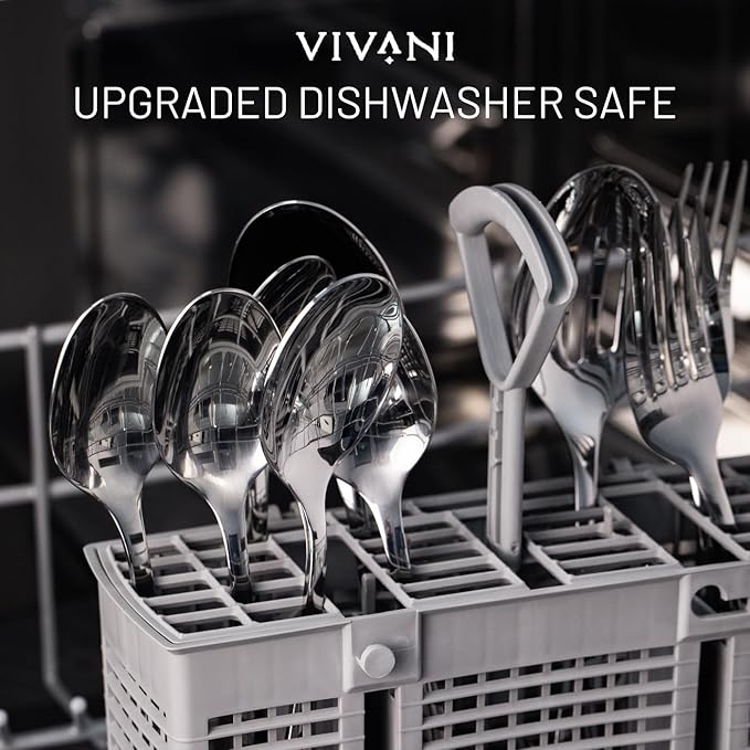 VIVANI 6-Piece Stainless Steel Serving Spoons and Forks Set, Serving Utensils for Parties, Buffet, Banquet and Kitchen, Dishwasher Safe, 8.6 Inches