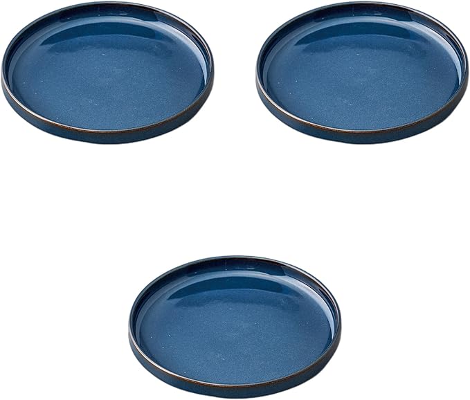 Set of 3, JM Style 6.9 inches (17.5 cm) Shallow Stacked Plates, Blue, 6.9 x 0.7 inches (17.5 x 1.8 cm) | Medium Plate Ceramics Setomonohonpo