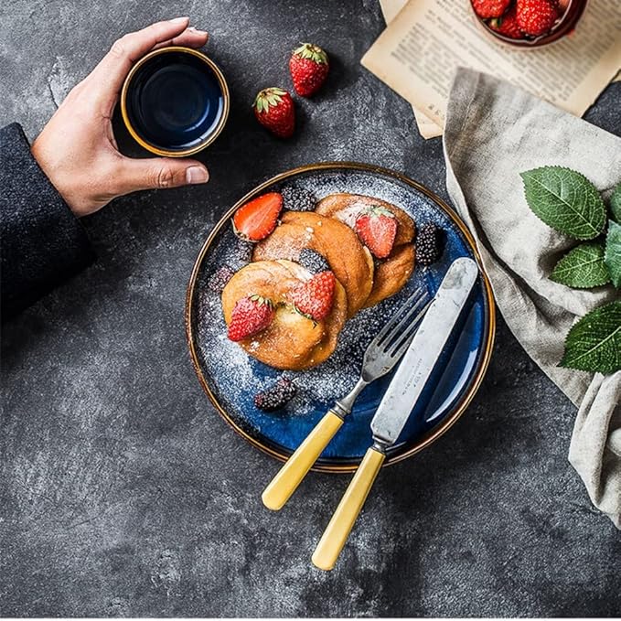 Kitchen Plates Serving Plate Tray Ceramic Plate Creative Tableware Plate Restaurant Steak Plate Flat Plate Restaurant Plates(24cm)