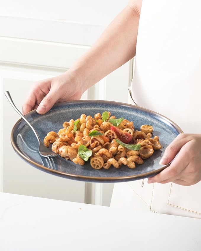 UNICASA 11 Inch Ceramic Dinner Plates Set of 4 – Large Blue Plates for Dinner, Salad, Dessert & Pasta, Durable Serving Dishes, Microwave & Dishwasher Safe