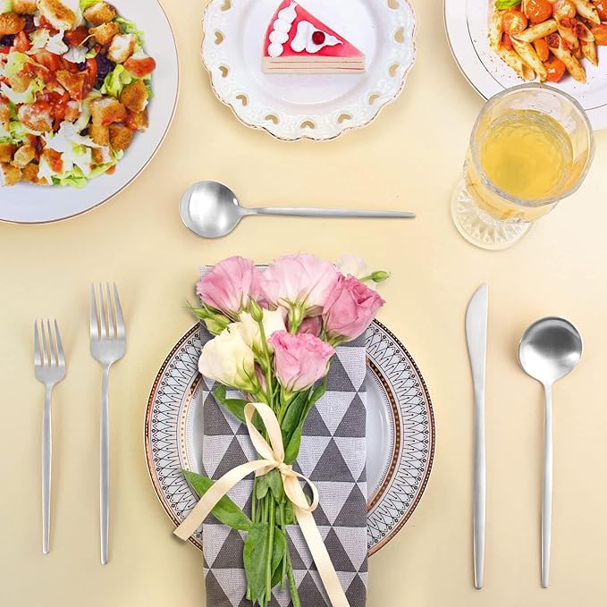 Silverware Set, LAZAHOME Stainless Steel Flatware Cutlery Set Service for 4, 20-Piece Kitchen Utensil Set Include Spoons And Forks Set, Satin Polished Finished, Dishwasher Safe.