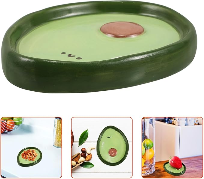 Ceramic Appetizer Plate Avocado Fruit-shaped Decorative Snack Dish 4-inch Hand-painted Small Dipping Tray for Home Parties