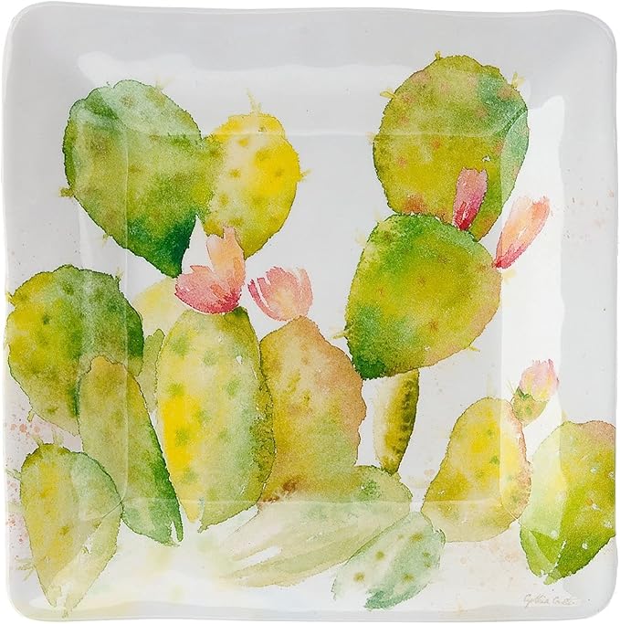 UP UPware Cactus Melamine Square Dessert Plates, Small Serving Plates, for Appetizer, Snacks, and Side Dishes, Multicolor, 6 Inch, Set of 4