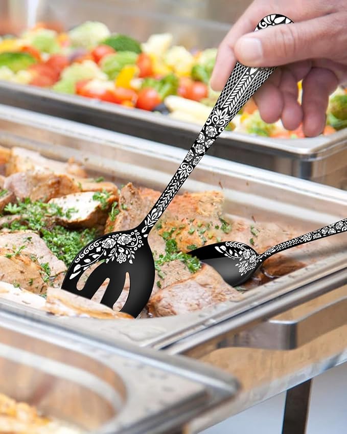 EUIRIO 5PCS Serving Utensils,Serving Set Includes Large Serving Spoon Slotted Serving Spoon Serving Fork Sugar Spoon&Butter Knife,Stainless Steel Flatware Serving set for Buffet Party,Dishwasher Safe