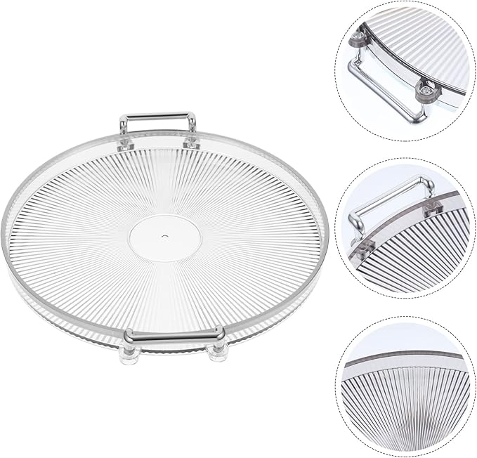 Decorative Tray with Silver Handle Round Serving Tray Coffee Table Clear Ottoman Countertop Organizer for Coffee Appetizer Breakfast Bathroom