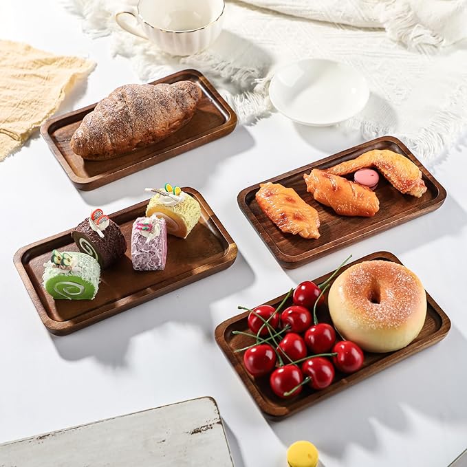 Wood Serving Trays Set of 4 Wooden Serving Platters for Home Decor, Cheese, Fruit, Vegetables, Charcuterie, Appetizer Serving Tray