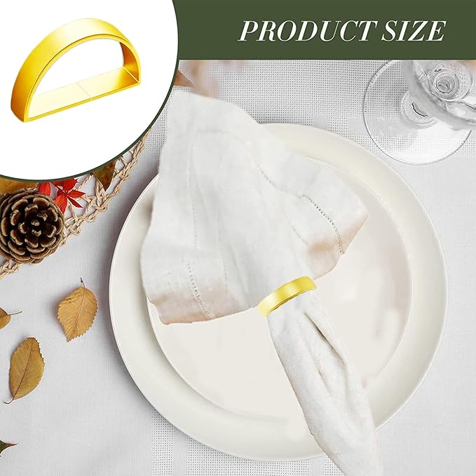 8 Pcs Gold Napkin Rings - Metal Napkin Ring(Semicircle) Stainless Steel Napkin Rings for Table Settings Wedding Christmas Party Dinner Table