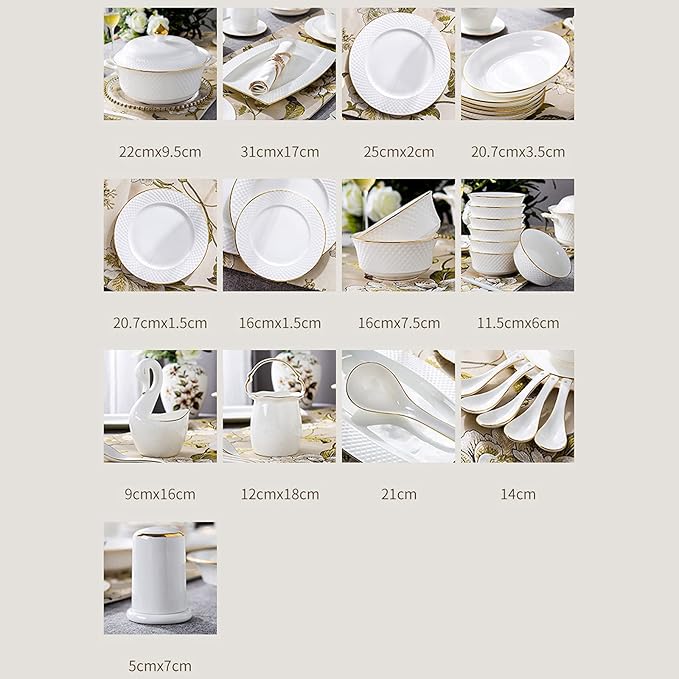 Milky White Porcelain Tableware Set Home Simplicity Combination Tableware Set of Bowls Dessert Plates Soup Plates Dinner Plates 60 Piece Set