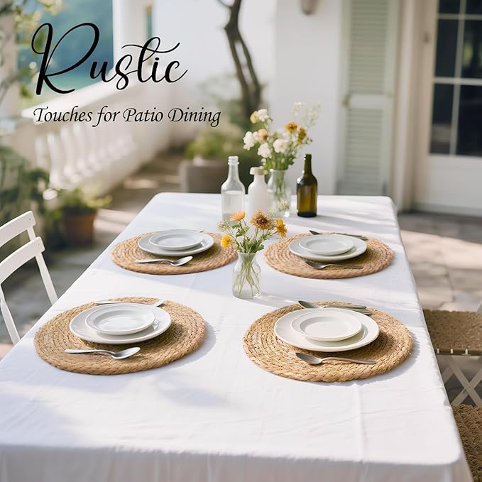 13 Inch Woven Placemats Set of 24, Boho Round Place Mats for Dining Table Decor, Rustic Jute Chargers for Dinner Plates, Outdoor Patio, Farmhouse Wedding, Water Hyacinth Wicker Rattan Braided Placemat