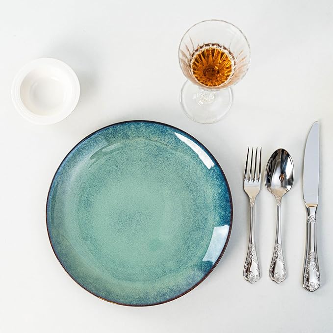 Dinner Plates Set of 6, 10 Inch Ceramic Plates – Porcelain Dinner Plates for Kitchen, Serving & Everyday Use, Microwave & Dishwasher Safe,Light Blue