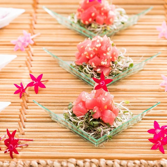 Restaurantware 4 x 2 Inch Mini Appetizer Plates 100 Disposable Triangle Plates - Serve Hors D'oeuvres Samples Or Snacks For Parties Or Catering Seagreen Plastic Mini Dessert Plates