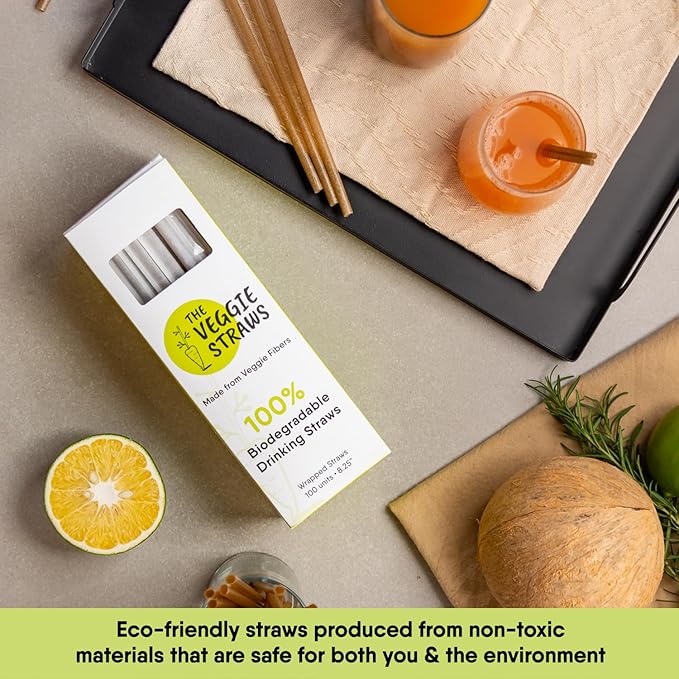– 300 PCS of 8.25 Inches Individually Wrapped Biodegradable Straws – Made of Vegetable Fibers, Best Environment Friendly Drinking Straws for Hot and Cold Beverages