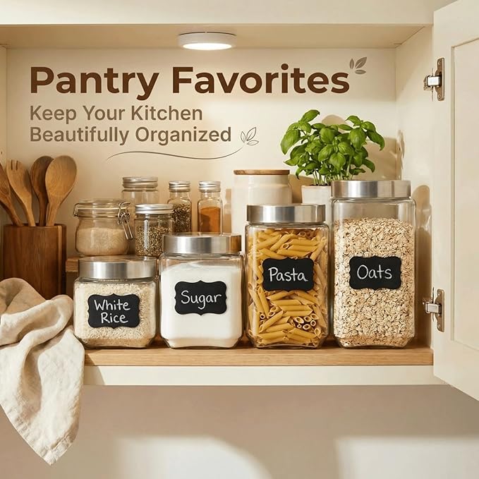 Canisters Set For The Kitchen,Glass storage jars,4Pcs Glass Storage Containers With Lids,For Kitchen Canning Flour, Cereal,Sugar,Candy,Pasta