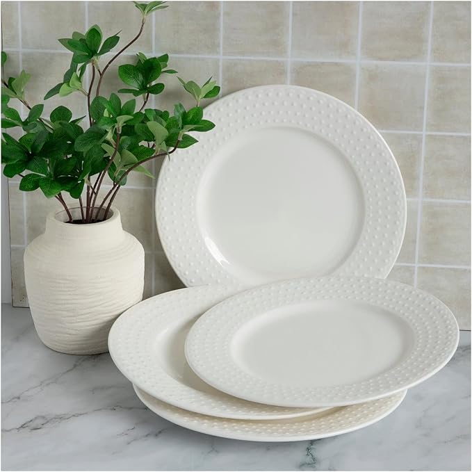 Hobby Lobby Hobnail Ceramic Dinnerware, White Glossy Finish, Set of 4 (10.5" Dinner Plate)
