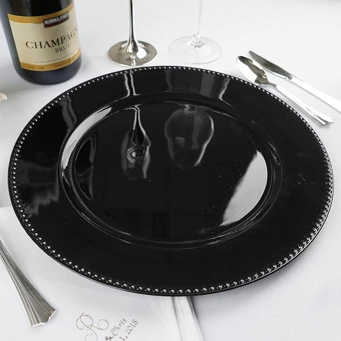 Efavormart 6 pcs 13" Black Beaded Round Charger Plates for Tabletop Decor Holiday Wedding Catering Event Decoration