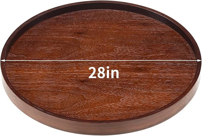 Extra Large Round Solid Wood Serving Tray, Classic Tea Coffee Table Wooden Decorative Ottoman Tray Server for Breakfast in Bed Snack Food Kitchen Party Bar, Raised Edge (27.6inch/70cm) Walnut