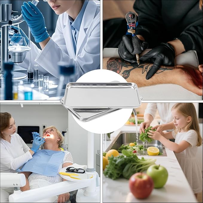 10 Pack Rectangle Stainless Steel Surgical Tray, 9 x 5.83 Inch Surgical Trays, Stainless Steel Medical Trays for Lab Instruments Organizer, Lab, Tattoo, Dental