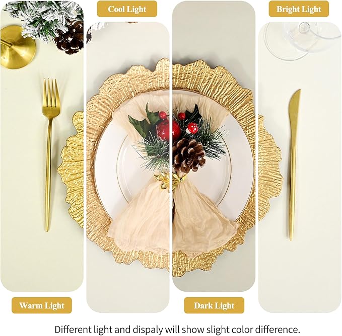 50 Pack Gold Charger Plates Bulk, 13" Plastic Reef Chargers for Dinner Plates, Round Charger Plate with Floral Reef Design for Dinner Wedding Party Table Setting Decoration