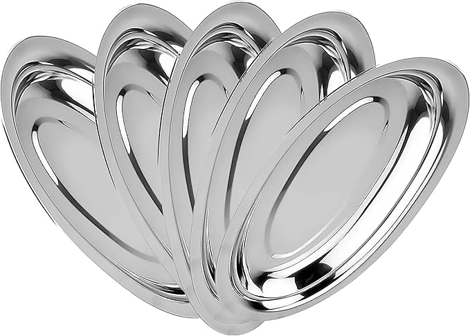 Chandler Stainless Steel Serving Tray - Oval Silver Food Tray - 3 mm Thick, Unbreakable - Anti Rust Serving Platter - Dinner Trays - Dishwasher Safe Kitchen Tray (Silver, 16 Inches)