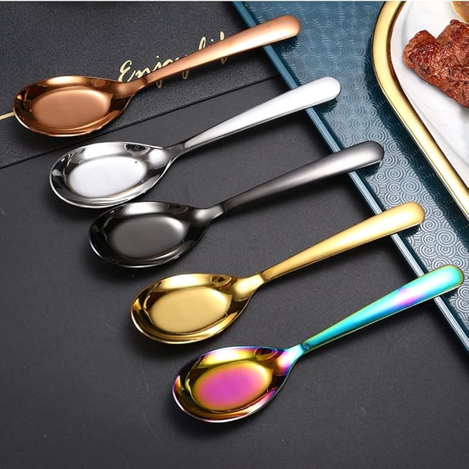 Symphony 5 PCS Stainless Steel Mirror Finish Serving & Dessert Spoons for Soup, Rice, Tea, Milk, Coffee & Ice Cream