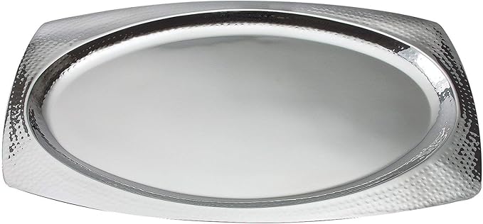 Elegance Hammered Stainless Steel Oval Platter Tray, Large, Silver