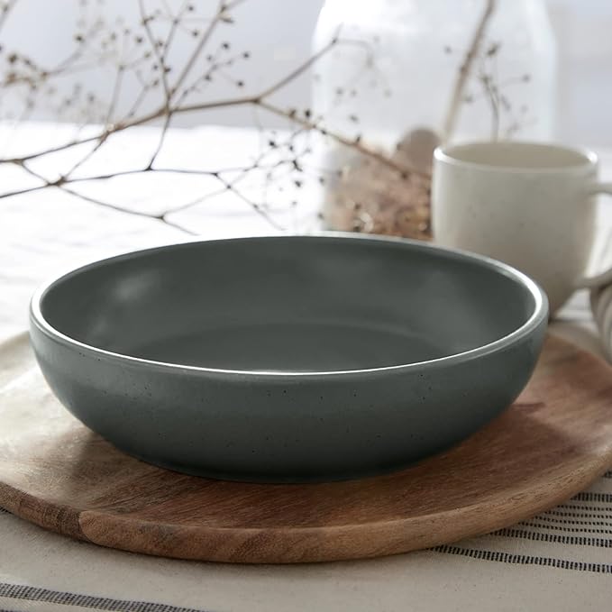 Casafina Ceramic Stoneware 18-Piece Place Setting Service for 6 with Pasta Bowls - Pacifica Collection, Artichoke Green | Microwave & Dishwasher Safe Dinnerware Set | Restaurant Quality Tableware