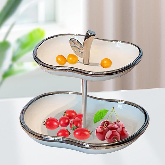 Fruit Serving Tray Fruit Bowl Stand Cake Stand Fruit Pan Creative Snack Plate Dried Fruit Plate for Countertop Cookies Veggie, White Silver