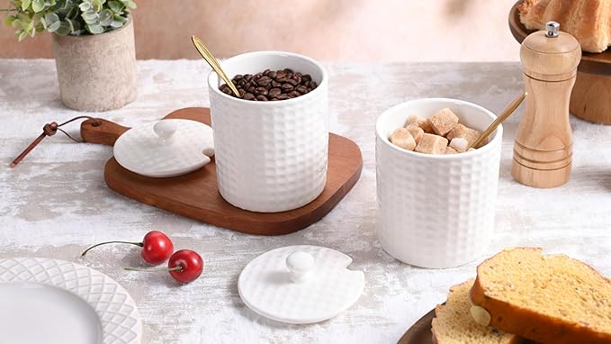 Ceramic Sugar Container with Lid & Spoon, 15 oz Sugar Bowl for Coffee Bar & Kitchen, Sugar Jar for Countertop Salt Container