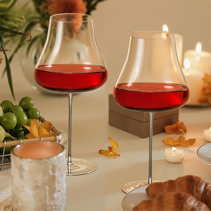KAMMAK Wine Glasses Set of 2, 25.7 oz Hand Blown Crystal Bordeaux Wine Glasses, Thin Rim & Long Stem, Perfect for Red & White, Daily Use, Wedding or Birthday Gift with Gift Box, 3337