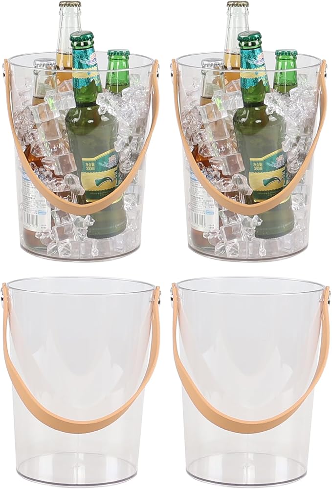 Xyskin 4 Pack 4.5 Liter Clear Ice Bucket with Carry Handle, Beer Drink Storage Cooler Plastic Ice Tub for Party