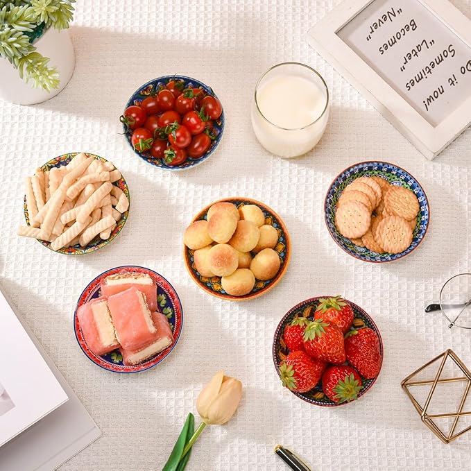 Set of 6 Bohemian Style Small Ceramic Dishes - Ideal for Sauce Cups, Dip Bowls & Appetizer Plates (4 inches, 1)