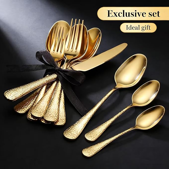Quality Material Silverware Set with Squared Edge,18/10 Stainless Steel Cutlery Set,20 Piece Flatware Set,Service for 4,Dishwasher Safe(20)(gold)