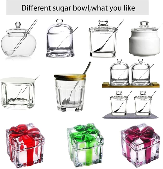 Vencer Sugar Bowl Clear Glass With Lid and Stainless Steel Sugar Serving Spoon, 6.3 Ounces (180 ML),Sugar Canister, Sugar Dispenser, VFO-027