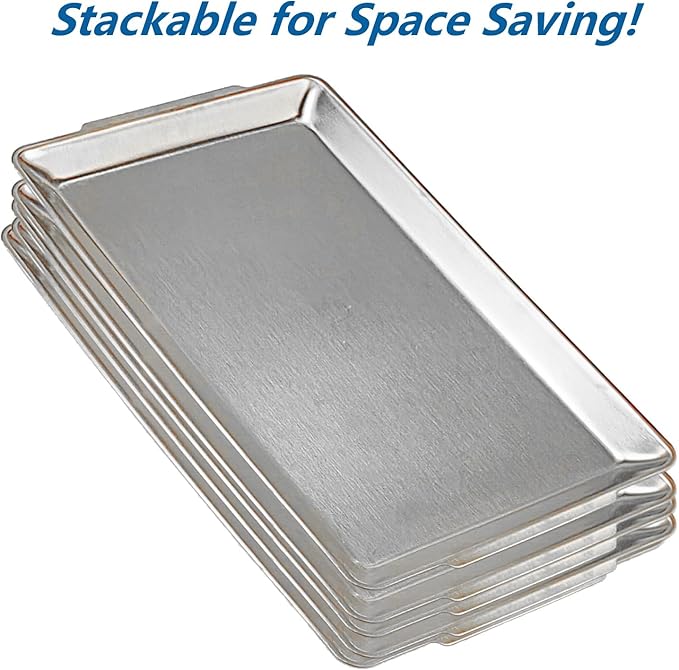 15.8" x 9.5" Large Serving Platters Set of 2, Stainless Steel Heavy-Duty Large Serving Trays, Silver Rectangular Plates for Food, Fruit, Party, Wedding, Christmas, Chip and Scratch Resistant