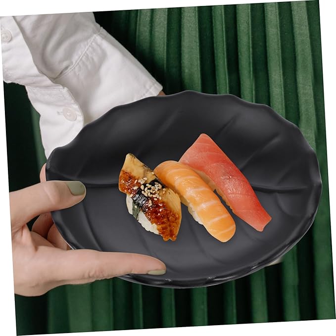 Zerodeko Unique Housewarming Leaf Texture Snack Plate Mini Black Appetizer Plate
