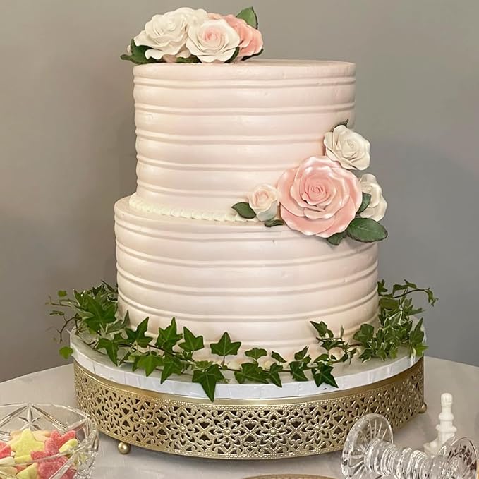 Cake Stand, Metal Round Cupcake Dessert Stand Cake Display Holder Cookies Fruit Serving Tray Decor for Wedding Party Birthday Baby Showers Anniversary (14in, Gold)