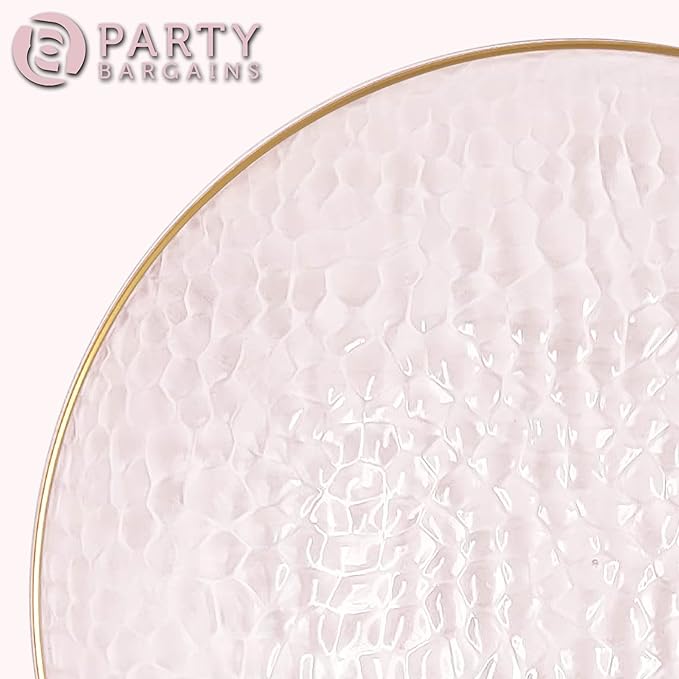 PARTY BARGAINS 13-Inch Charger Plates - 96 Pack, Hammered Pink Gold Rim, Heavy-Duty Disposable Chargers for Elegant Dining - Ideal for Weddings and Formal Events